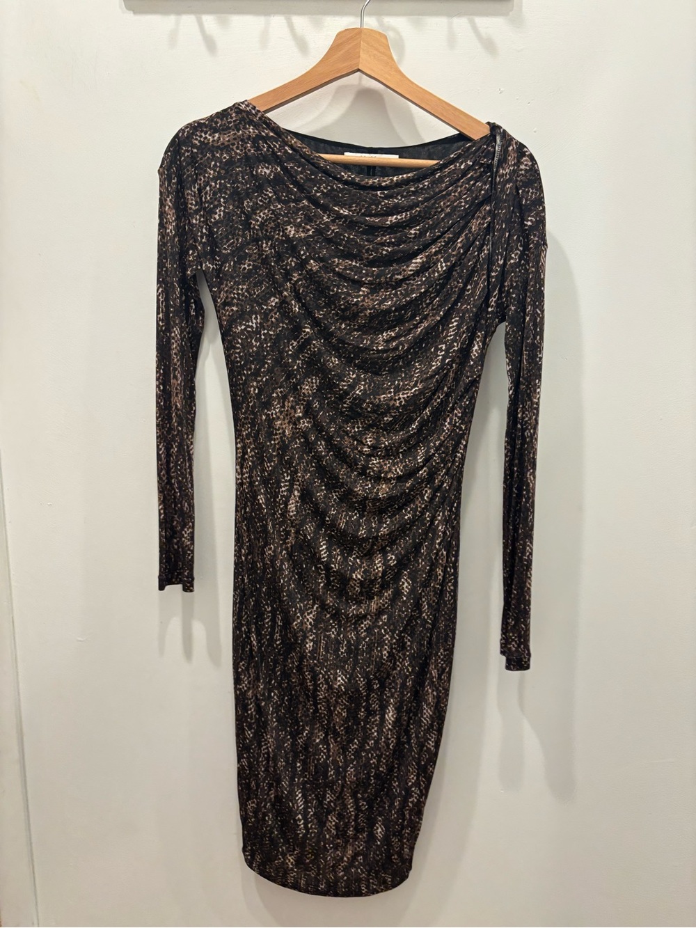 MaxMara Brown and Black Draped Long Sleeve Dress